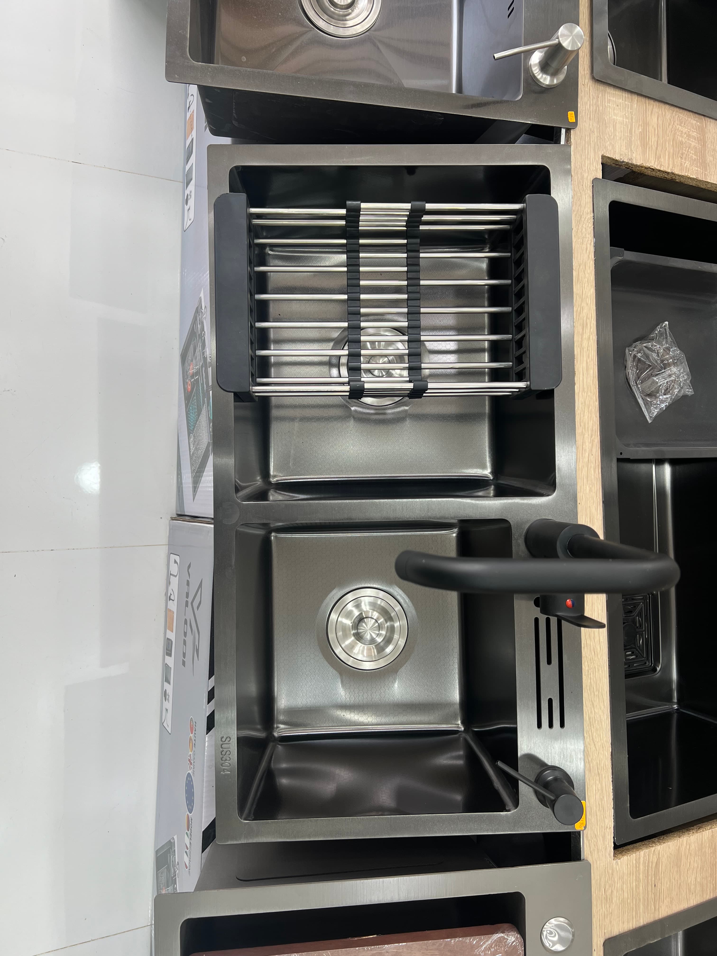 حوض مطبخ SUS304 من INOX مع رف تجفيف وموزع صابون